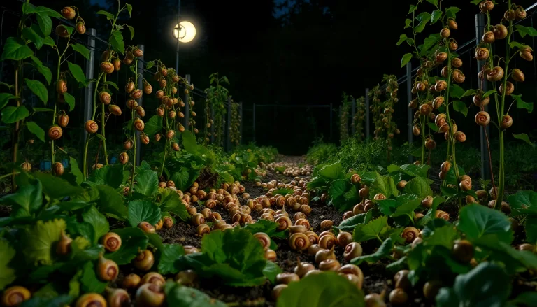 Feuilles de plantes dévorées par des escargots dans un jardin