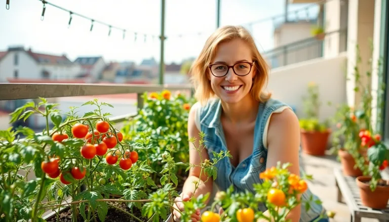 Terrasse aménagée en petit potager bio productif.