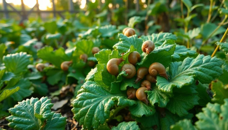 Des escargots recouvrant un potager ravagé par leur appétit.