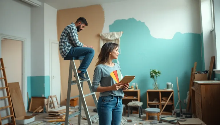 Une pièce de maison à moitié rénovée et désordonnée, symbolisant un blocage décoratif.