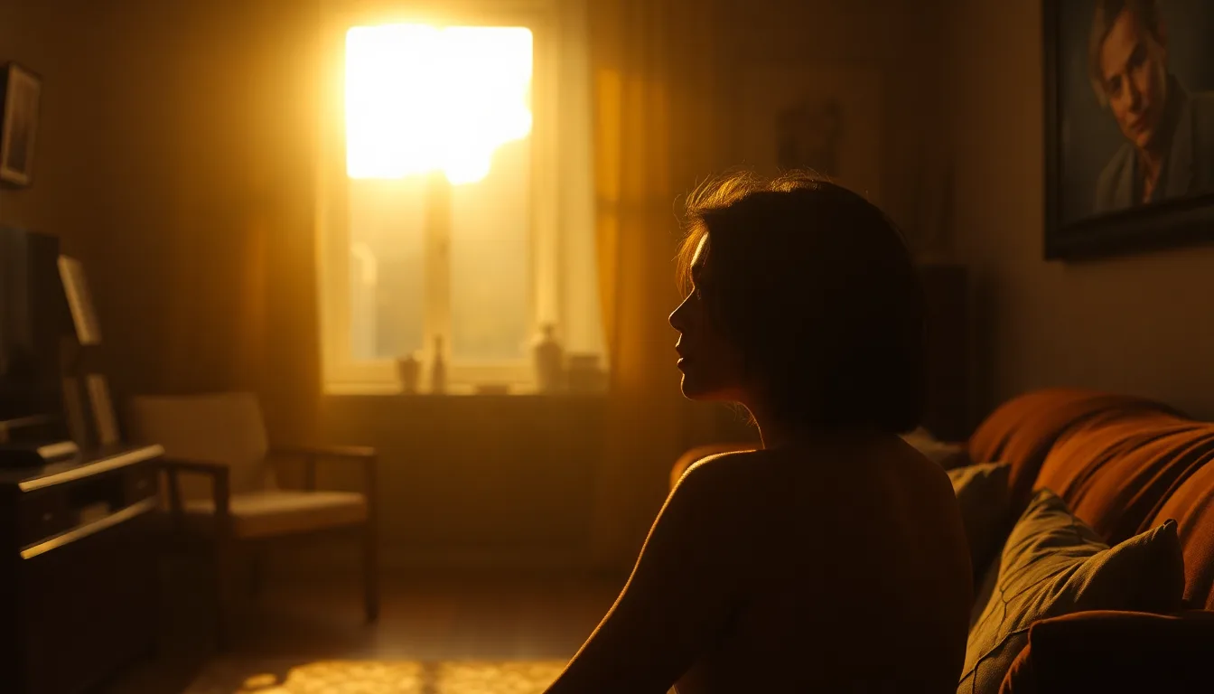 Femme souriante devant une maison bien aérée en été