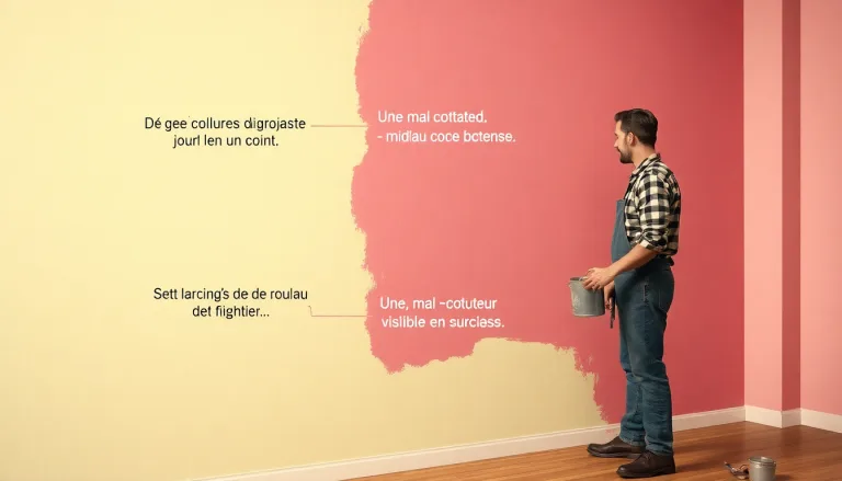 Exemple de mur mal peint avec des coulures et des traces.