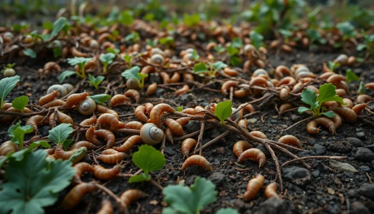 Des escargots dévorant des feuilles de salade dans un potager