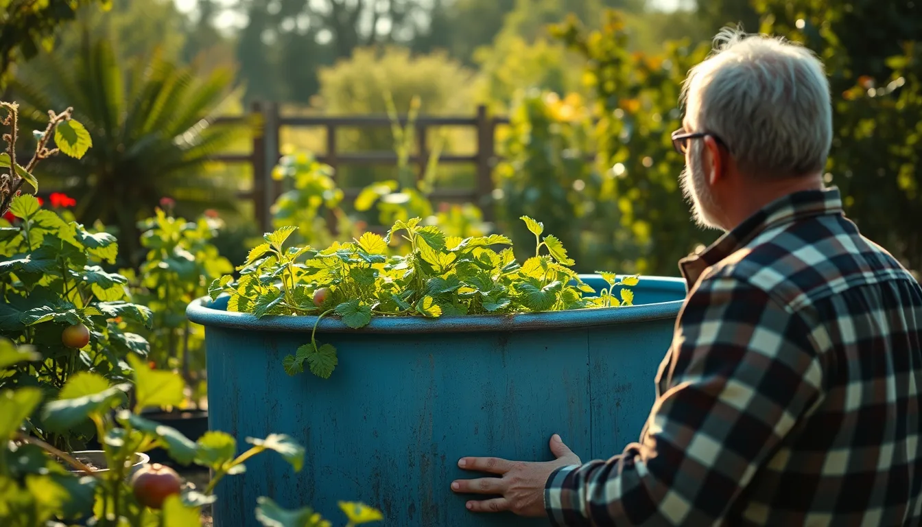 Une bâche de piscine utilisée comme élément de jardinage créatif.