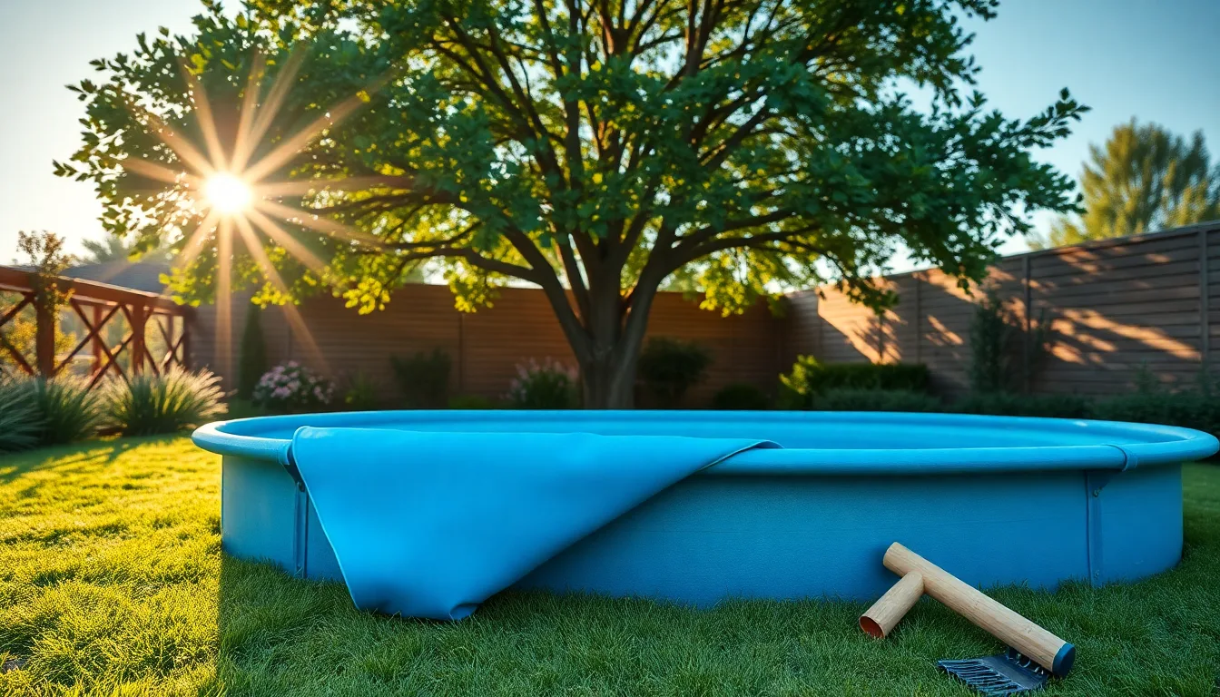 Bâche de piscine utilisée comme paillage dans un jardin