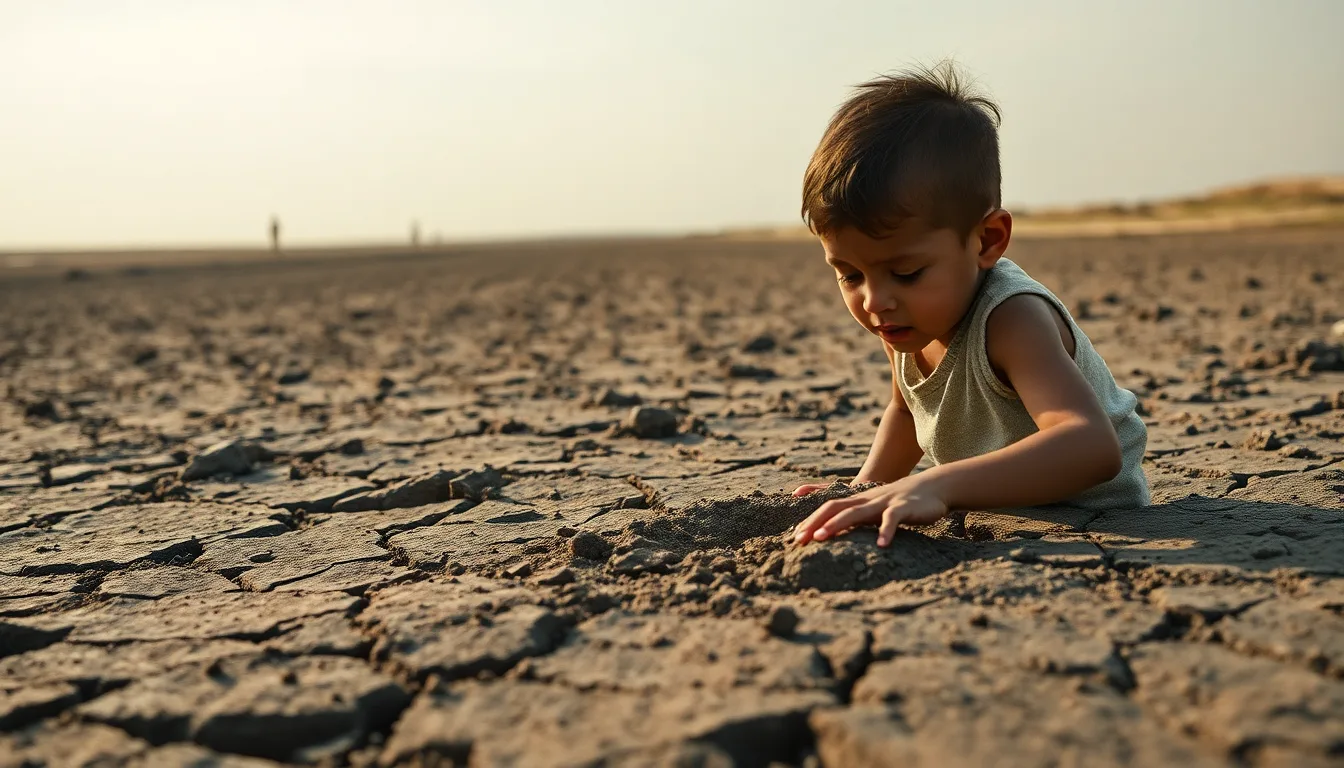Surface de terre craquelée et dure comme du ciment à cause de la sécheresse.