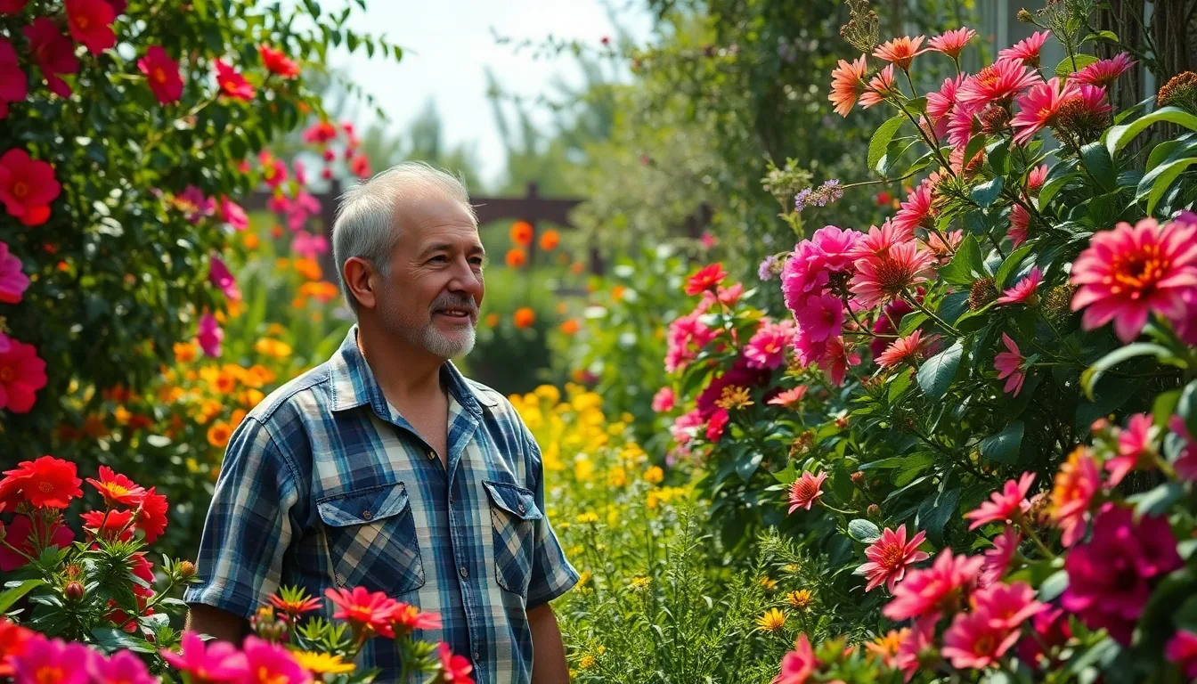 Un jardin luxuriant et verdoyant en plein soleil, contrastant avec un environnement aride.