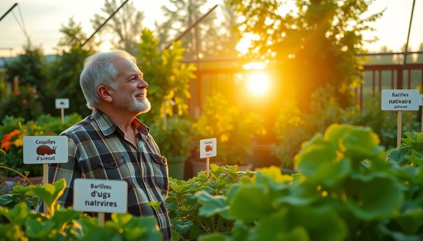 Potager sain avec des légumes protégés, contrastant avec la menace des escargots.