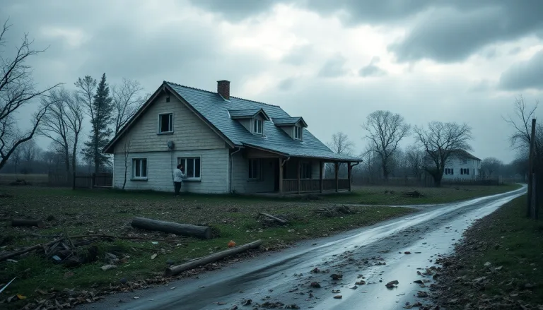 Un chemin d'accès à une maison envahi par la boue épaisse et des débris après de fortes pluies, rendant le passage impossible.