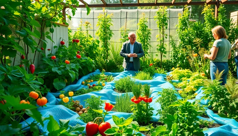 Une bâche de piscine utilisée de manière créative dans un jardin.