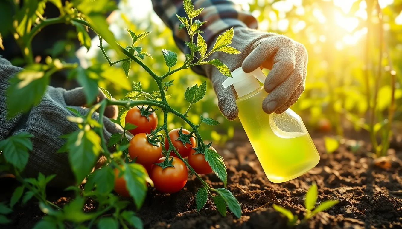 Plants de tomates sains et vigoureux avec une mention de remède naturel