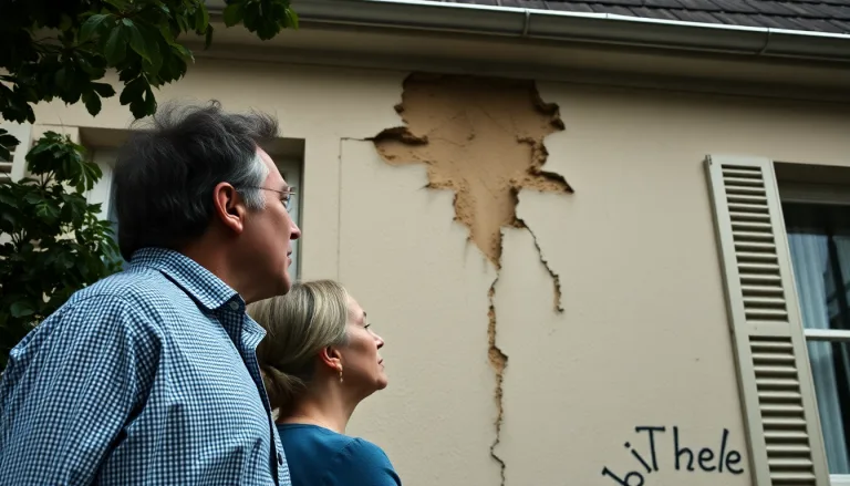 Une façade de maison présentant des fissures visibles, symbolisant le danger caché.
