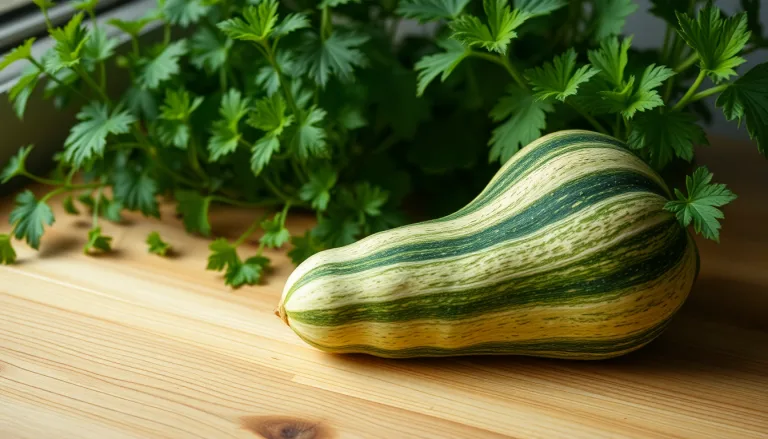 Courgette oubliée au fond d'un réfrigérateur, avec des plantes vertes en arrière-plan.