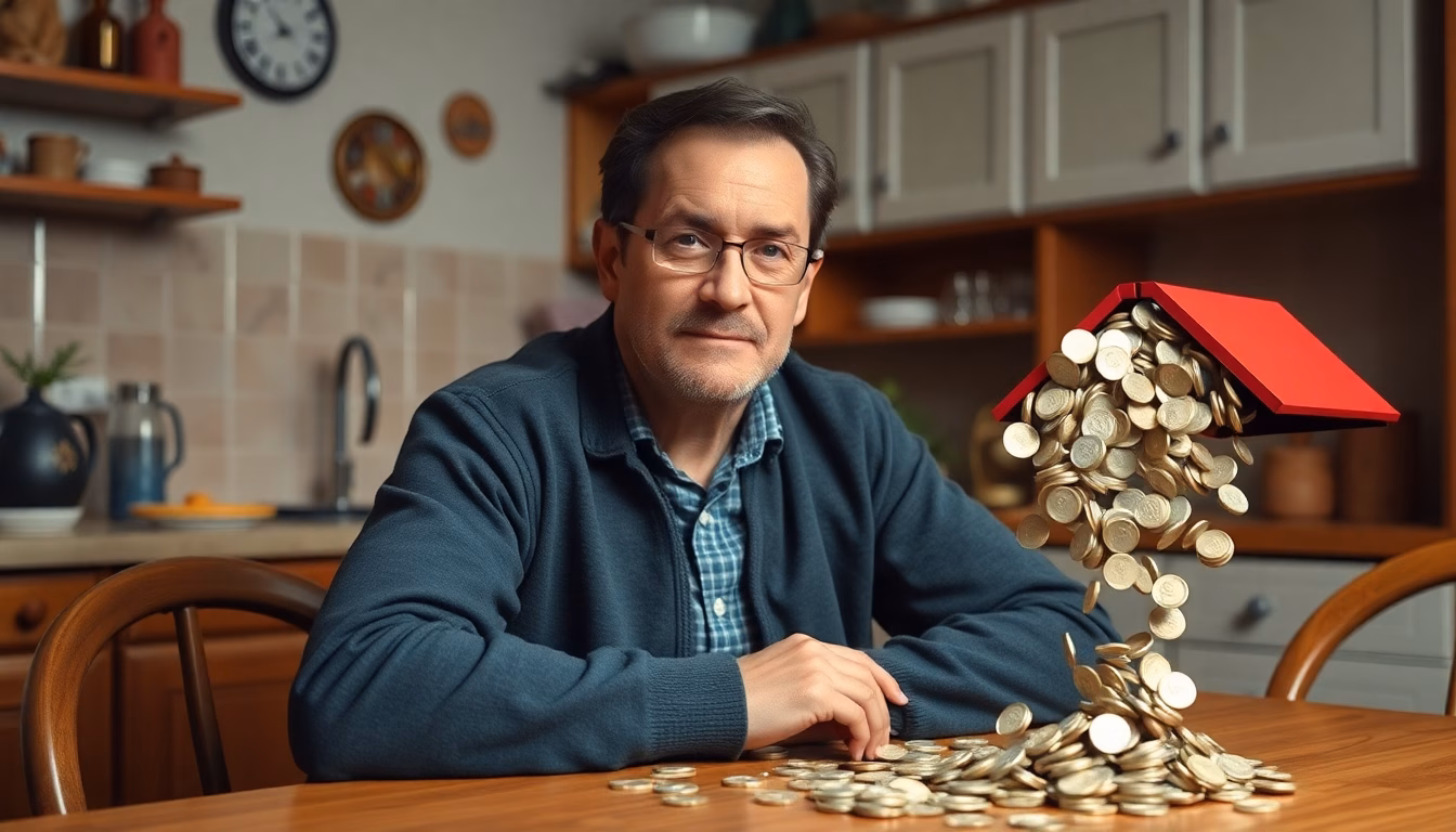 Une calculatrice posée sur un avis d'imposition de taxe foncière, avec une flèche vers le bas indiquant une réduction.