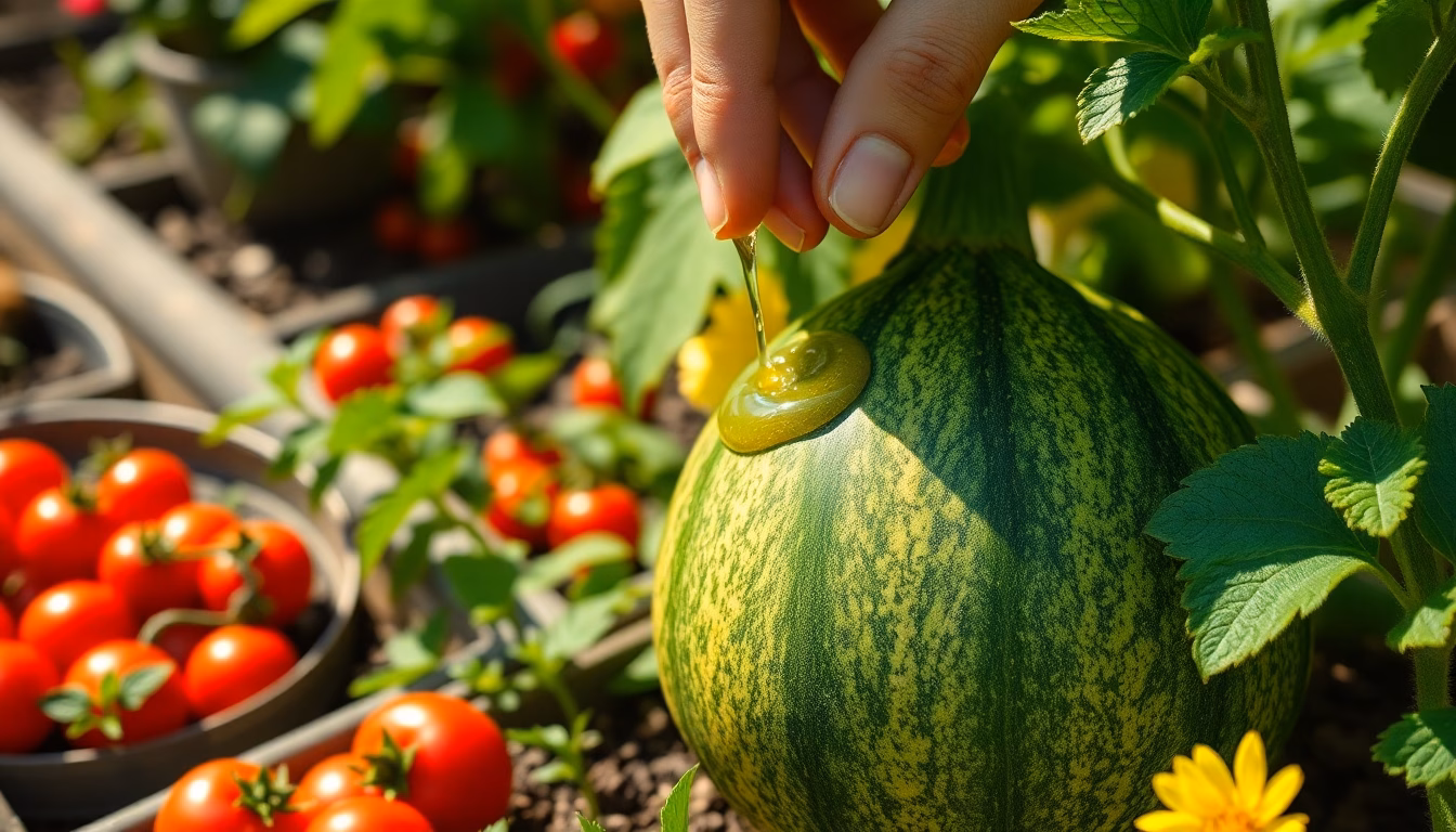 Une courgette oubliée dans un réfrigérateur, posée à côté d'une jeune pousse de plante