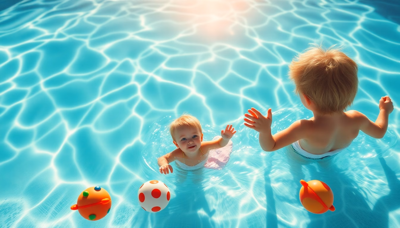 Piscine exposée à un soleil intense avec des vagues de chaleur abstraites.