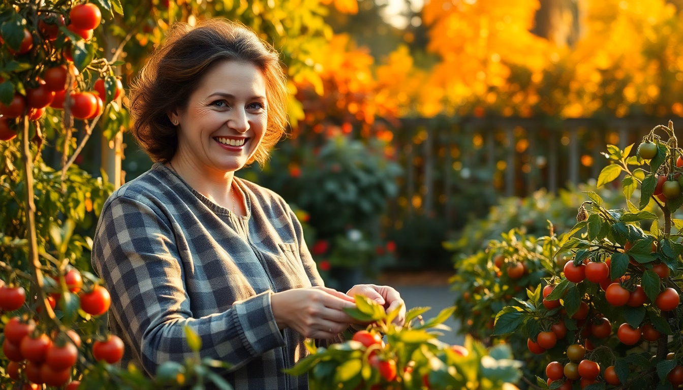 Gros plan sur des tomates rouges mûres encore sur le pied de tomate en fin de saison, avec un arrière-plan légèrement flou de verdure.