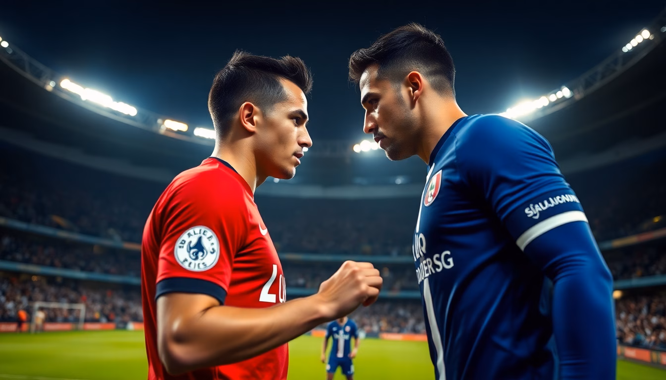 Stade de football avec les logos de Lille et Paris-SG