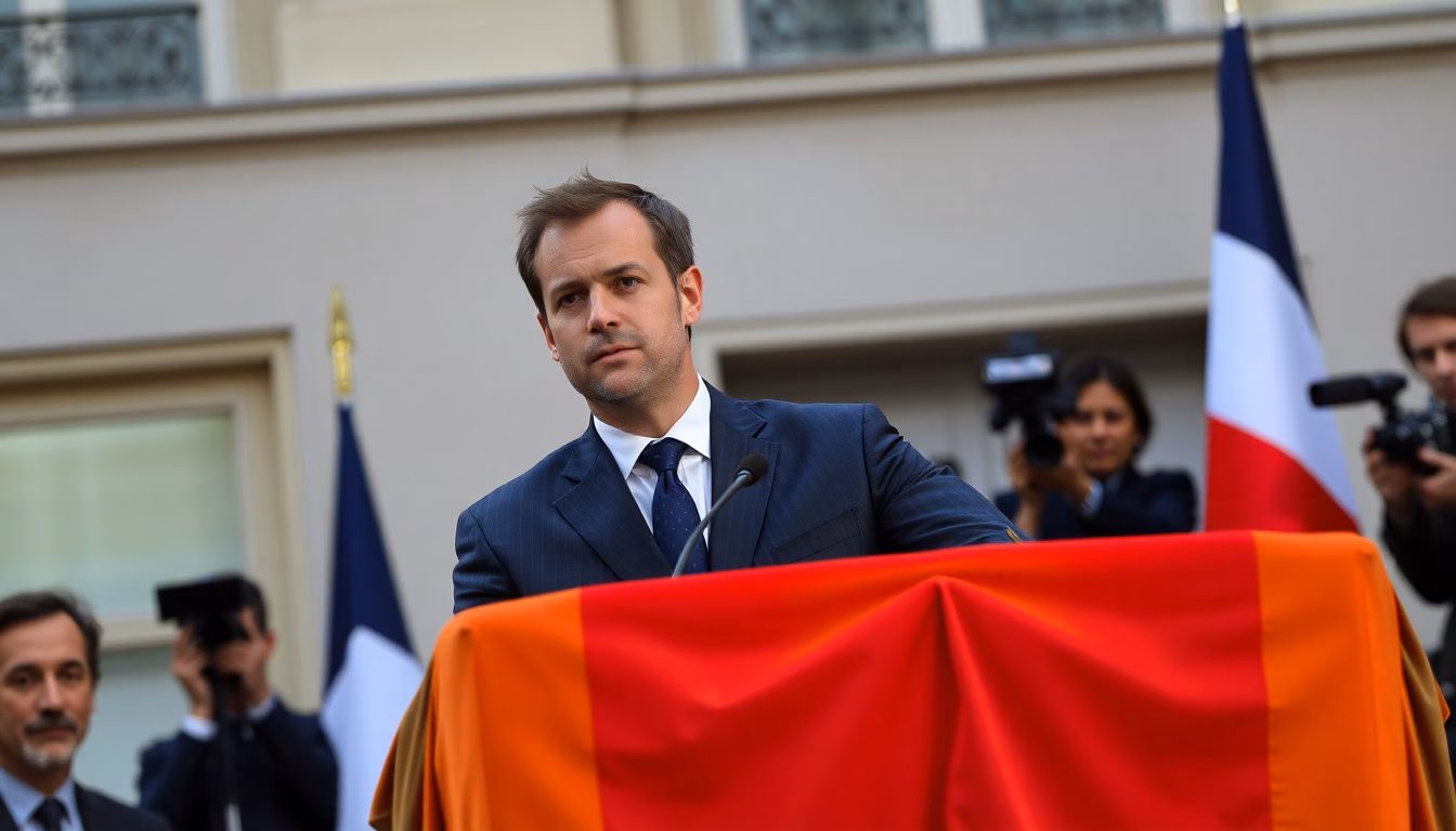 Photo du ministre Lecornu lors d'une conférence de presse.