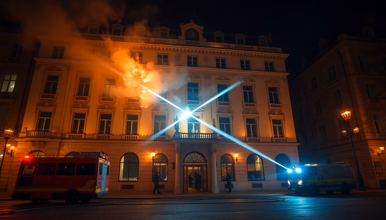 Bâtiment de Matignon en feu