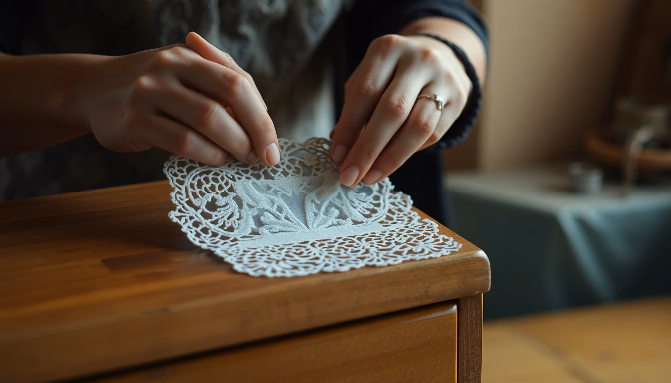 Intérieur décoré avec des éléments de dentelle d'Alençon