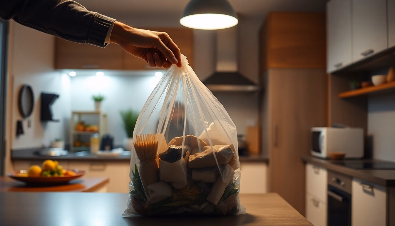 famille triant des déchets avec sacs poubelles transparents