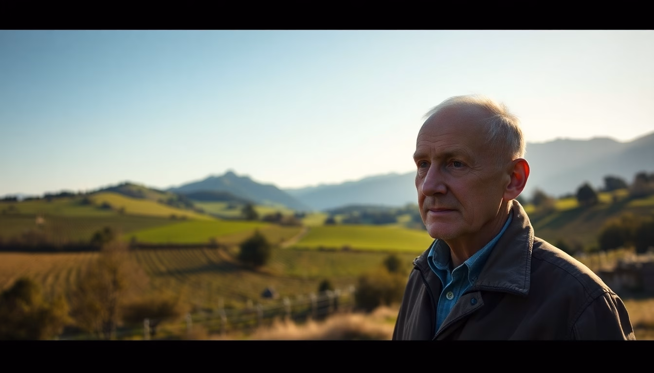 Jean Lassalle en habits traditionnels devant un paysage
