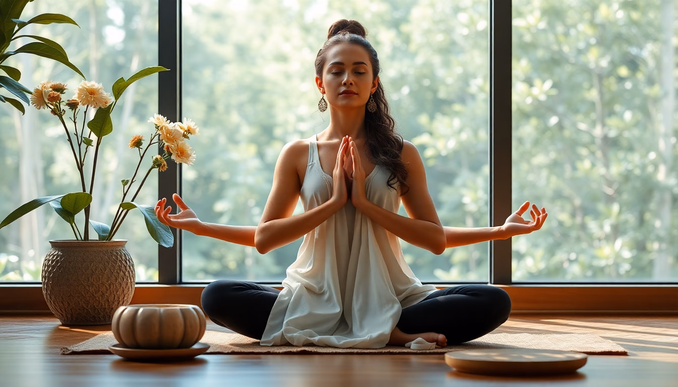 Femme pratiquant le yoga dans un lieu paisible