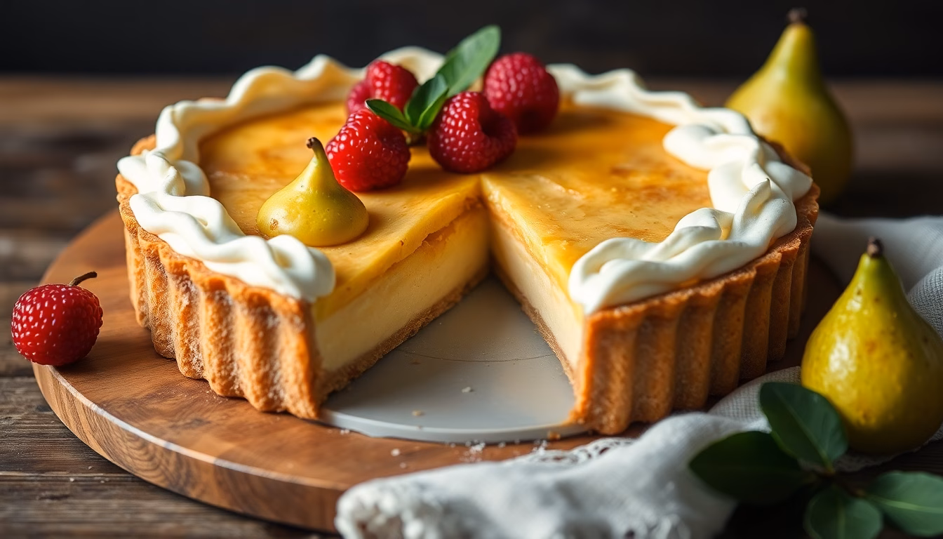 Tarte aux poires dorée et appétissante