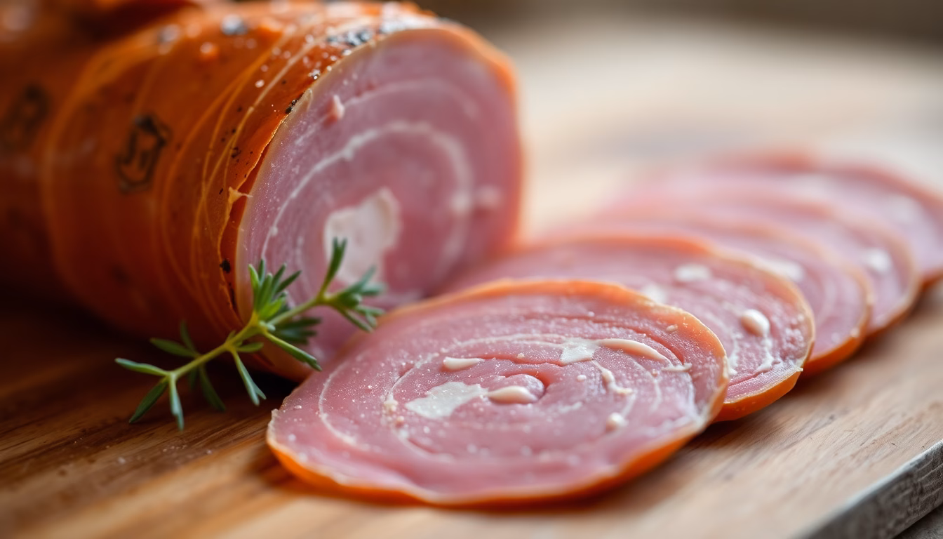 Tranche de jambon avec étiquette d'avertissement