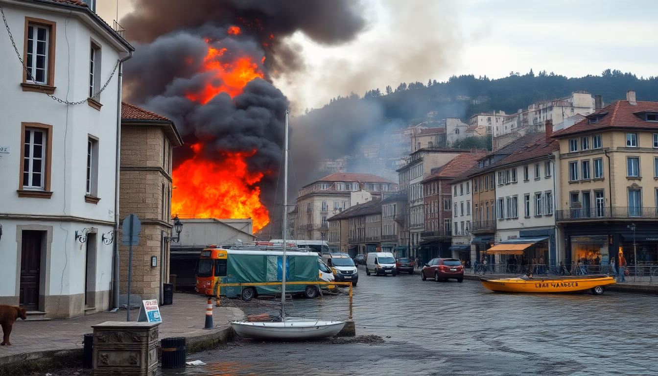 Bâtiment en feu à Villefranche-sur-Saône avec des pompiers