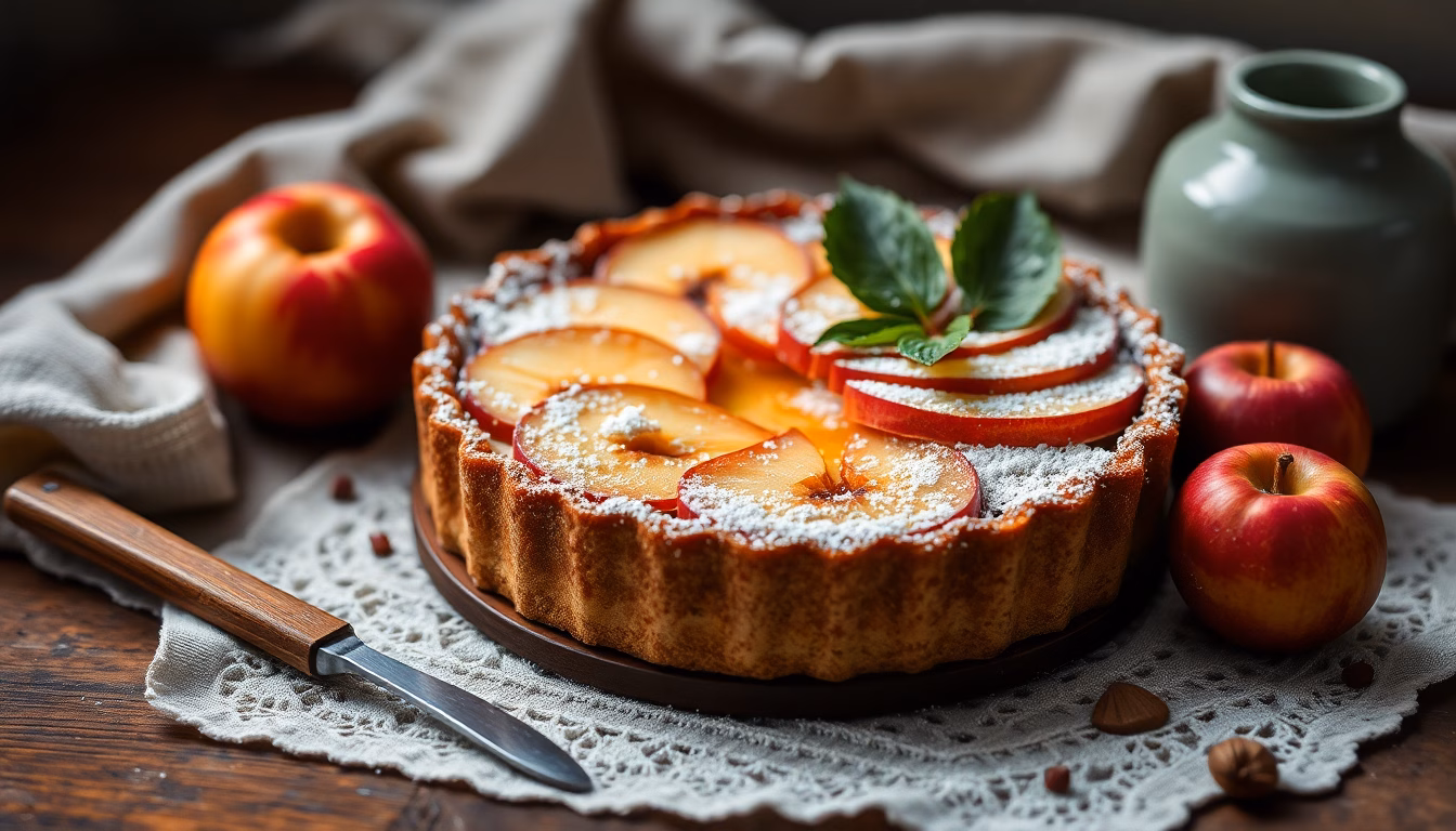 Tarte aux pommes dorée et appétissante