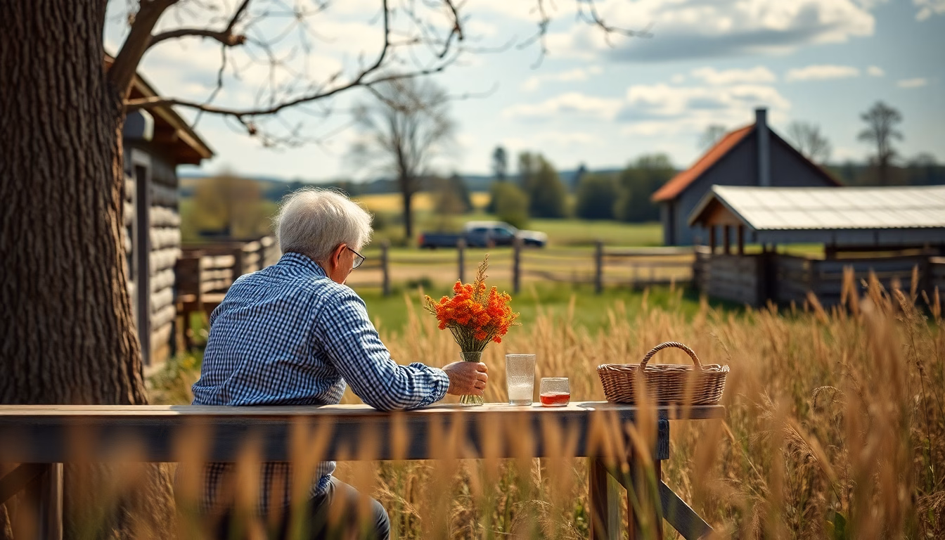 Couple d'agriculteurs dans un paysage champêtre
