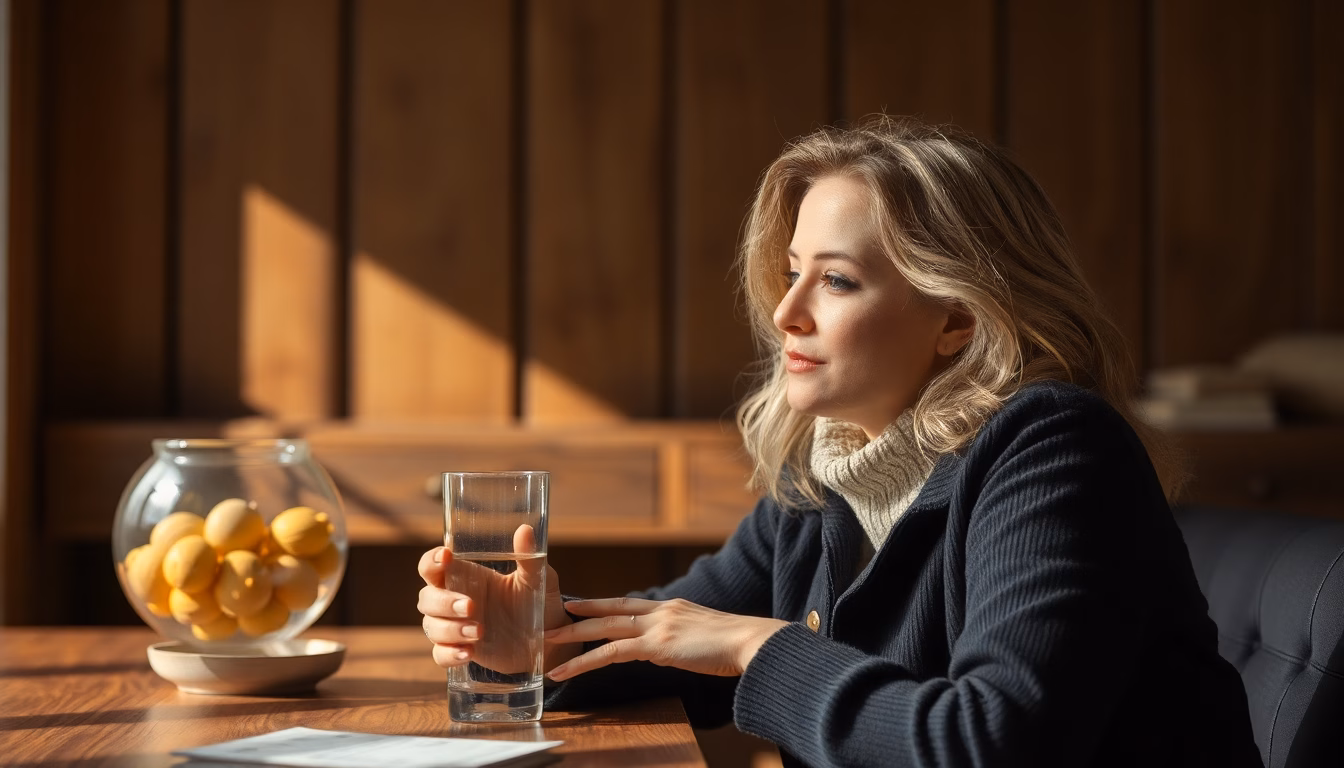 Sylvie Testud souriante entre un plateau et un jardin